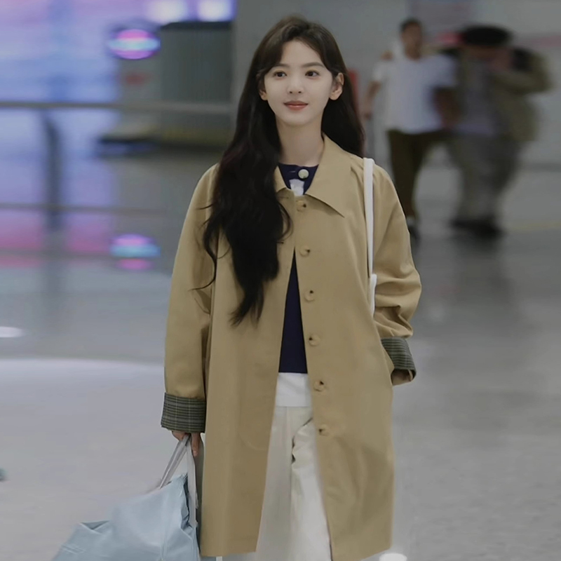 Hard-To-Convince Zhang Ruonan and Wen Yifan's Same Style Trench Coat for Women, 2026 New Model, Petite Size, Khaki Jacket for Spring and Autumn