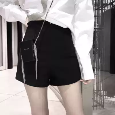 CHICYOU black and white high waist small V mouth casual Joker Slim Skinny solid color hot pants bottoming shorts