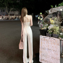 CHICYOU (silk slip milk) gentle white satin high waist straight cylinder pants loose with slim 100 lap casual pants