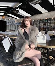 CHICYOU(8 5 fold return) the girl sense of the Lady Gray Green real fox hair noble warm fur