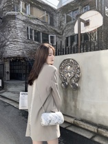 CHICYOU blue gray back stitching luxury crystal bandage decoration Niche taste unique blazer