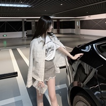 CHICYOU (Middle Ancient Little Fragrant) Classic Tweed Bump Texture Joker Fashionable casual woolen white shirt