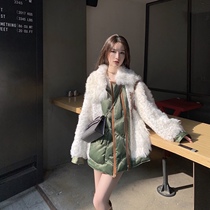 (5 fold clear cabin) (Wang bombed hard goods) True lamb curly fur fur puck turquoise turquoise white duck suede down