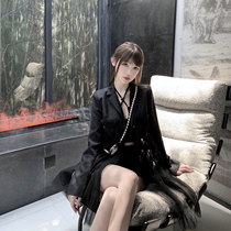 CHICYOU dark black teenage girl collared suit jacket long sleeve temperament Thin Western Suit Blouse 2021 Fall New