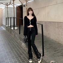 CHICYOU HOT GIRL Functioning Wind Hook Strap Pants Tight Fit Slim Horn Pants High Waist 100 Lap Long Pants Woman