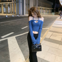 CHICYOU Small crowdsourced hot girl V collar knit hanging neck harness blouse jacket head long sleeve sill shoulder two sets of women