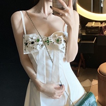 CHICYOU (Emeralds family little princess) Green jewel butterfly knot white pendant with slim one-piece dress Summer