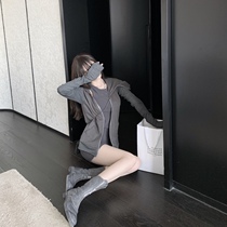 CHICYOU ro wind dirty gray white witch hat sweater slim vest vest skirt casual comfort fashionable set