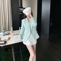 (5 fold clear cabin) mint green color white maiden name Sensation Knitted Texas classic Mao Suit Jacket New