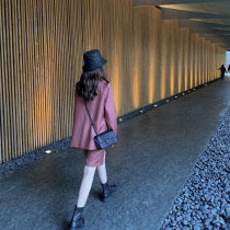 CHICYOU niche taste unique advanced deep coral pink black bandage loose suit five-point pants suit