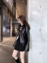  CHICYOU black big diamond buckle patent leather glossy plus velvet thin and wild fashionable ins super fire shirt jacket