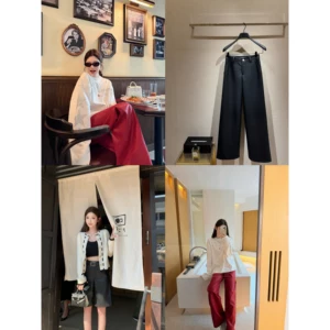[［现货］CHICYOU  菱格皮裤  小香时髦皮五分裤直筒长休闲裤]
