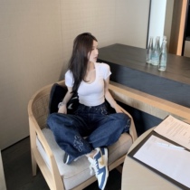 CHICYOU Street Spice Girls Cross Collage Straighs Loose High Waist Slimming Mow Floor Jeans Wide Leg Pants