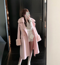 CHICYOU 50% wool double-sided real rabbit fur collar gold buckle large coat 100 hitch and thin temperament jacket woman