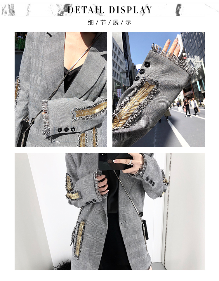 CHICYOU trọng lượng nặng tay màu xám đính cườm thiết kế thích hợp mỏng blazer giản dị quần áo nữ