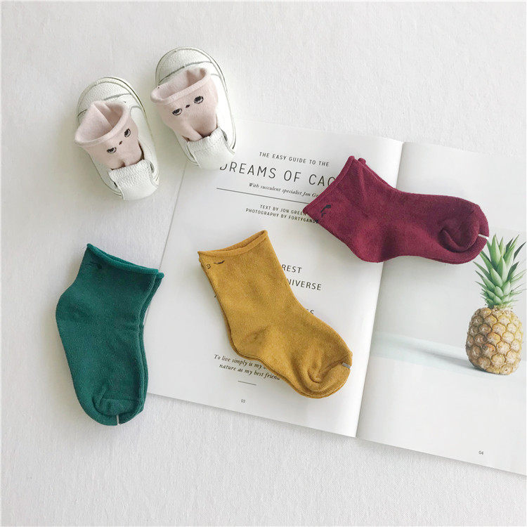 Spring and Autumn Child Socks Boy Girl Girl Pure Cotton Short Socks Han Edition Socks Children Roll-edged Socks to Finish Wooden Tide Socks