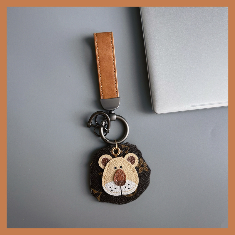 Leather Cord Keychain European and American Style Little Lion Car Keychain Pendant Bobblehead Bag Charm Couple Keychain Couple
