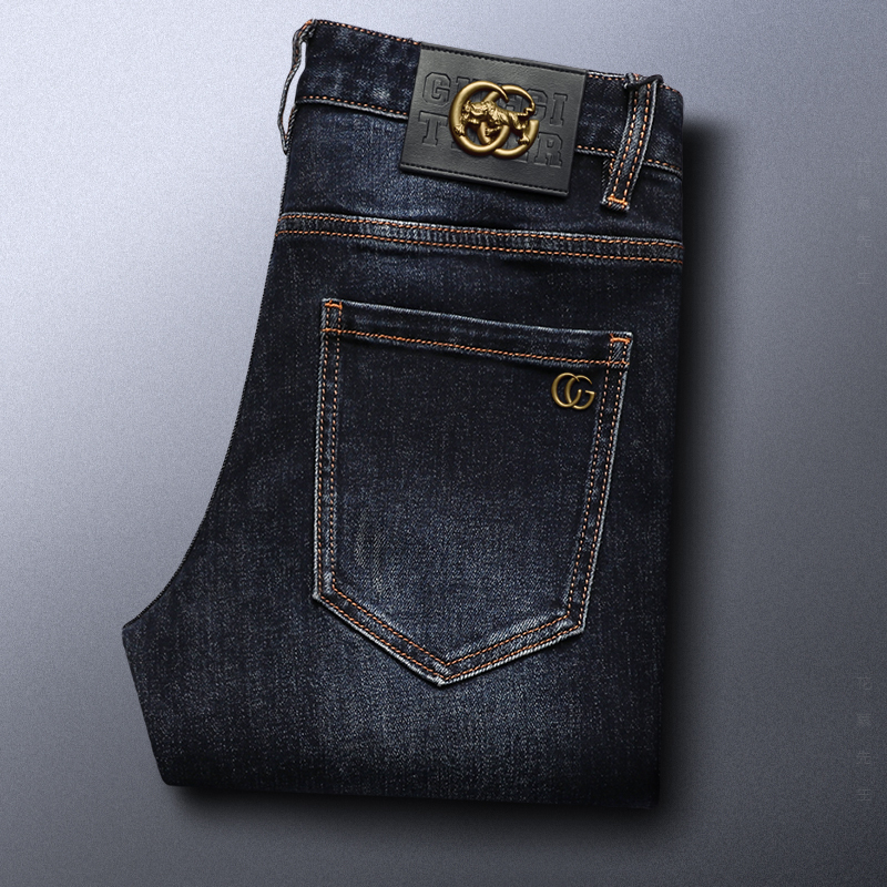 European Style Summer Thin Dark Blue Men's Jeans New Simple Comfortable Washed Slim Fit Skinny Long Pants