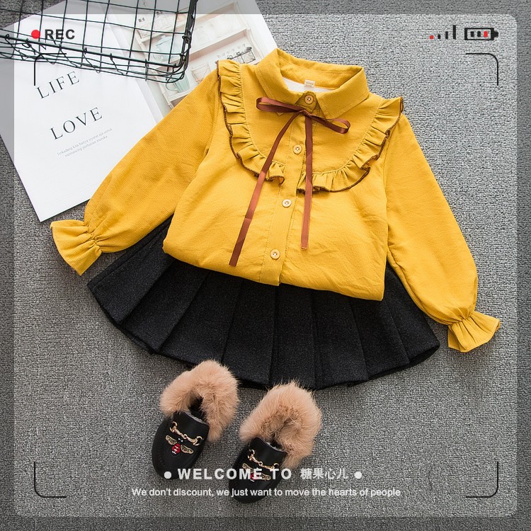 Áo sơ mi nữ tay dài thu đông cộng với nhung trẻ em bé gái sọc cotton công chúa áo sơ mi hoang dã đồ cho bé gái
