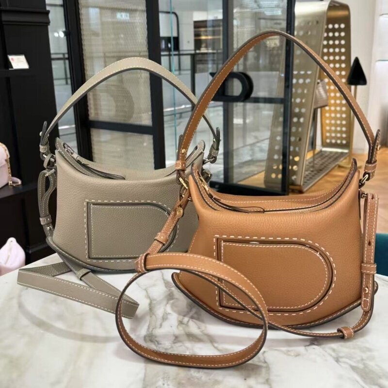 Delvaux/Delvaux's New Pin Swing Half-Moon Bag with Outer Stitching in Cowhide Leather, Hand-Held, Shoulder, and Crossbody Bag for Women