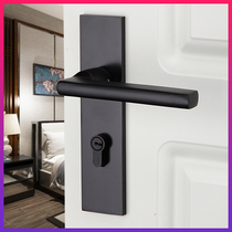 Door lock interior bedroom black magnetic mute simple solid wood door handle lock Nordic household general door lock