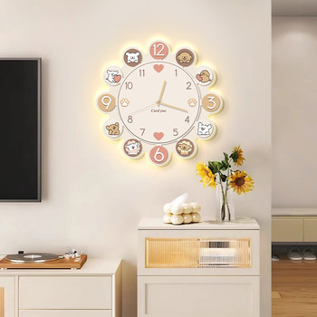 Cream-Style Wall Clock for Living Room 2026 New Cartoon Puppy Restaurant Decorative Painting Clock Wall Hanging Creative Clock Wall Lamp