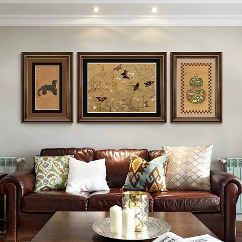 Декоративная роспись гостиной в средневековом стиле, ретро-арт, диван, фон, настенная роспись, новый китайский стиль, творческая атмосфера, триптих, подвесная картина