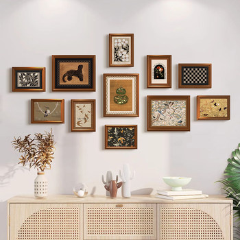 Vintage-Style Photo Wall Combination Frame, Creative Wall Decoration, Photo Frame Display Wall, Living Room Punch-Free Photo Album