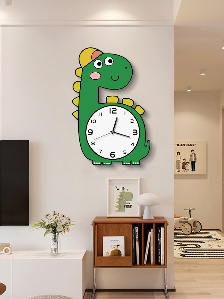 Cartoon Children's Room Decorative Clock Wall Clock Living Room Creative Little Dinosaur Clock Wall Hanging Fashionable Punch-Free Silent Clock