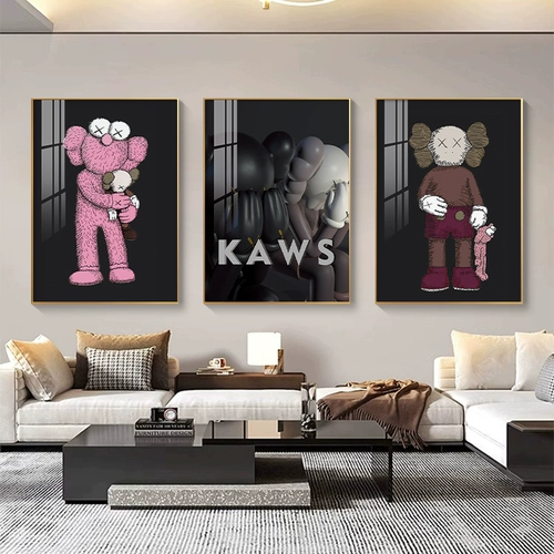 Прилив бренд Kaws насильственные медведь гостиная декоративная картина диван фоновый стена роскошная роскошная высокая высокая картина Тройная живопись