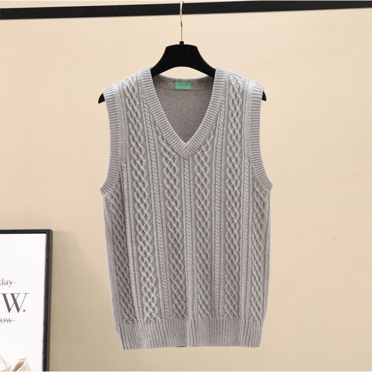 26 Spring and Autumn V-Neck Knitted Vest Twisted Cable Pullover Women's Sweater Vest Twisted Pattern Solid Color Commuting Sleeveless Cardigan