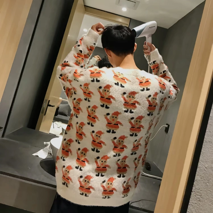 Knock cute ~ mùa đông phiên bản Hàn Quốc của toàn thân hoạt hình áo len jacquard vài chiếc áo len cashmere sang trọng thoải mái áo đôi độc lạ