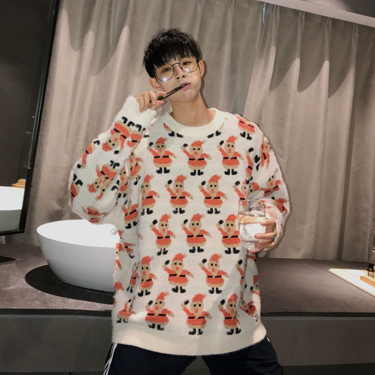 Knock cute ~ mùa đông phiên bản Hàn Quốc của toàn thân hoạt hình áo len jacquard vài chiếc áo len cashmere sang trọng thoải mái áo đôi độc lạ