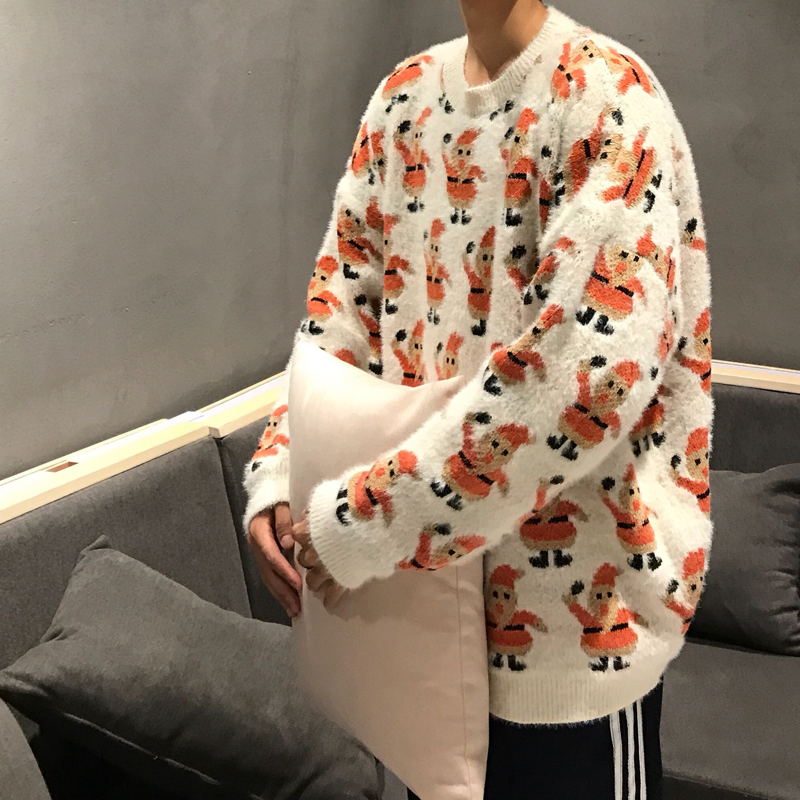 Knock cute ~ mùa đông phiên bản Hàn Quốc của toàn thân hoạt hình áo len jacquard vài chiếc áo len cashmere sang trọng thoải mái thời trang nam