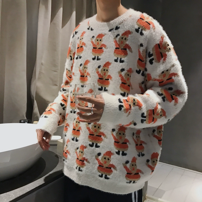 Knock cute ~ mùa đông phiên bản Hàn Quốc của toàn thân hoạt hình áo len jacquard vài chiếc áo len cashmere sang trọng thoải mái áo đôi độc lạ