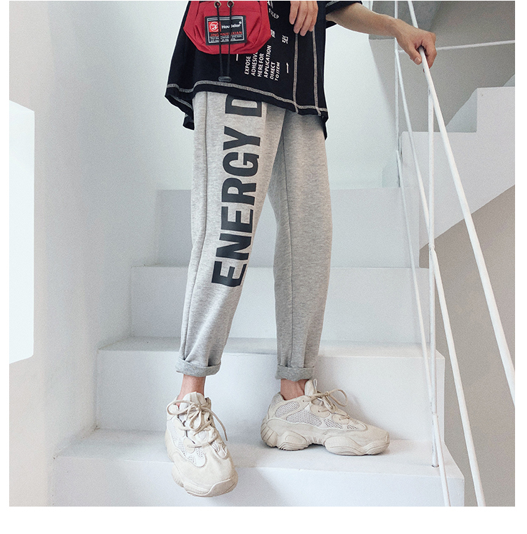 Mùa thu mới đường phố hip hop xu hướng chữ lớn nhảy thể thao quần nam và nữ lỏng lẻo chín điểm mồ hôi quần jean nam hàng hiệu