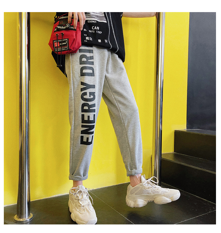 Mùa thu mới đường phố hip hop xu hướng chữ lớn nhảy thể thao quần nam và nữ lỏng lẻo chín điểm mồ hôi quần jean nam hàng hiệu