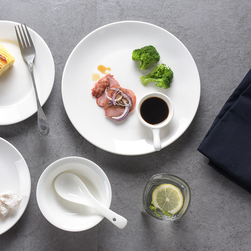 Pure white plate creative ceramic plate disc ceramic western plate flat plate shallow plate household plate 10 inch steak plate