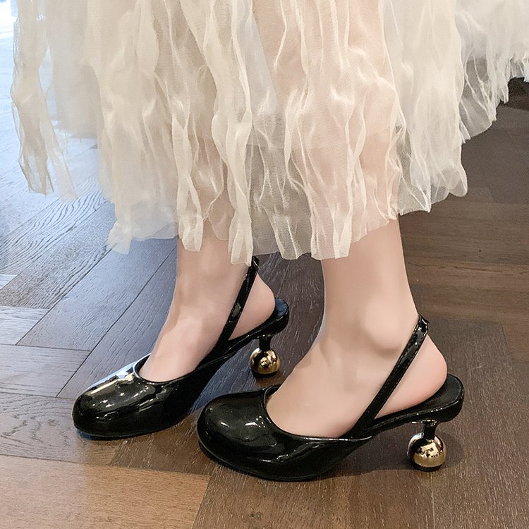 Korean Style 2026 Summer New 7cm High Heels Women's Versatile Wine Glass Heel Round Toe Soft Leather Strap Closed-Toe Sandals