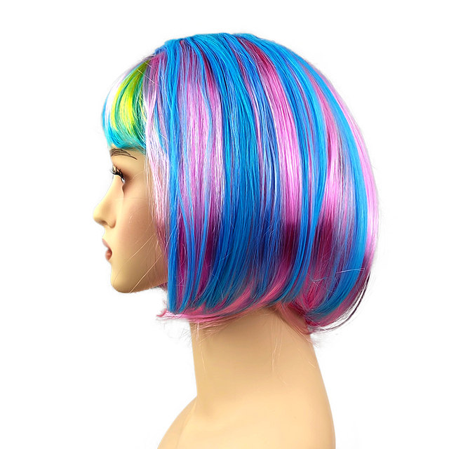 Colorful Bob Hair Student Hair Wig Clip Color Prom Props Dress Up Headgear Halloween Funny