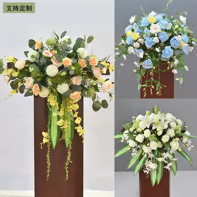 New podium flower rostrum silk flower simulation floral wedding emcee table business conference table flower front desk decoration