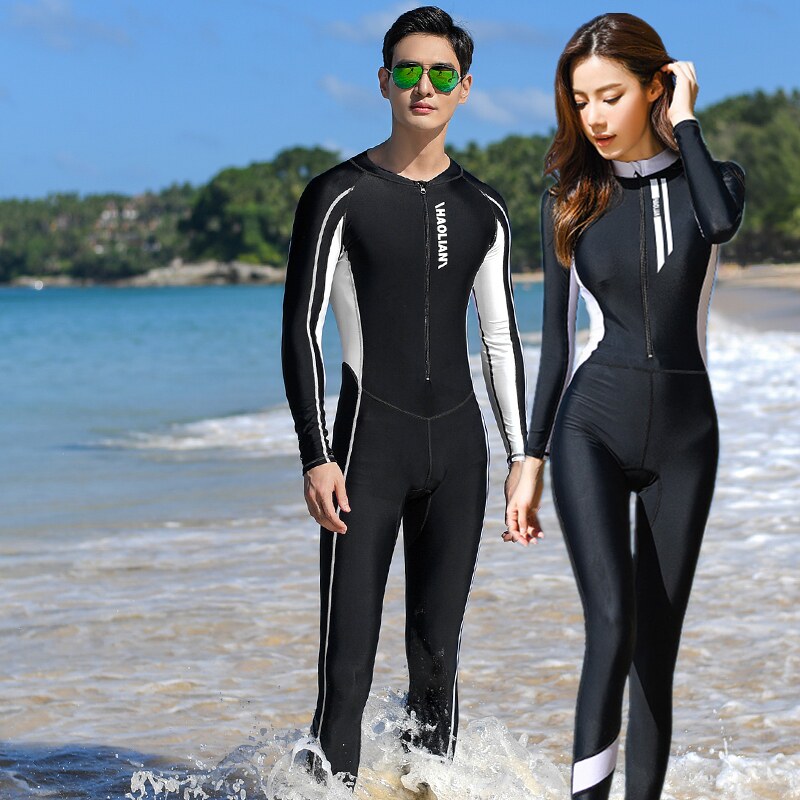 New men's and women's couple swimsuit one-piece long sleeve trousers Professional sunscreen quick-drying jellyfish wetsuit full body swimsuit