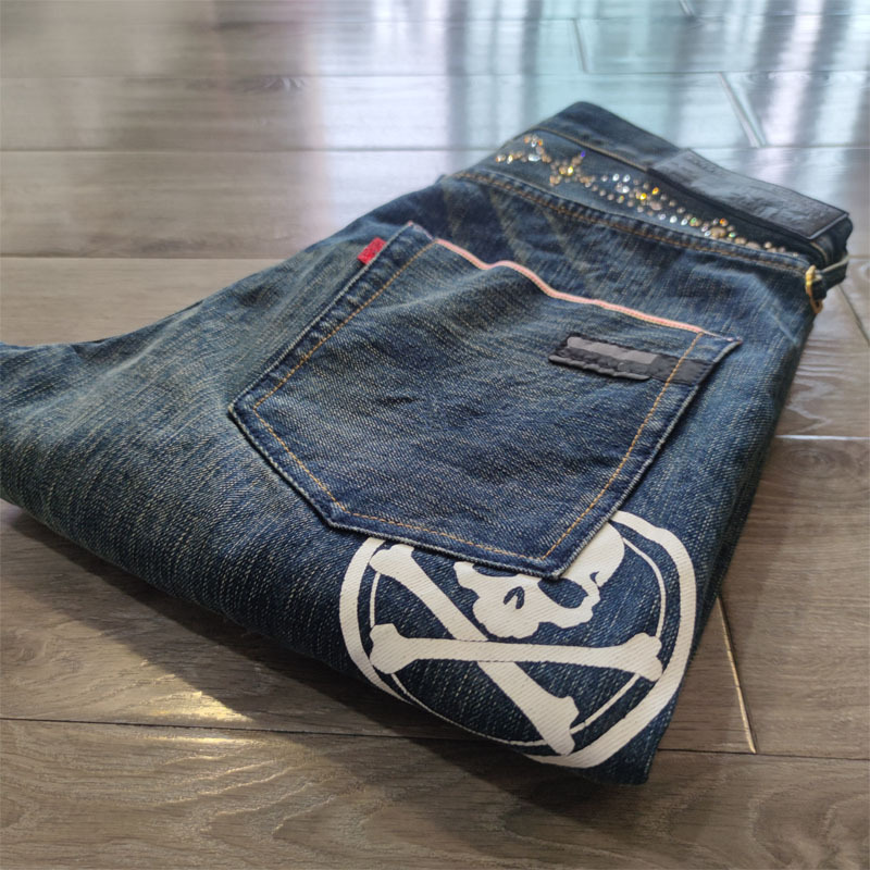 C3 Trend Mmj Crush 1St Generation Destroyed Denim Washed Loose Straight Rhinestone Men's Jeans