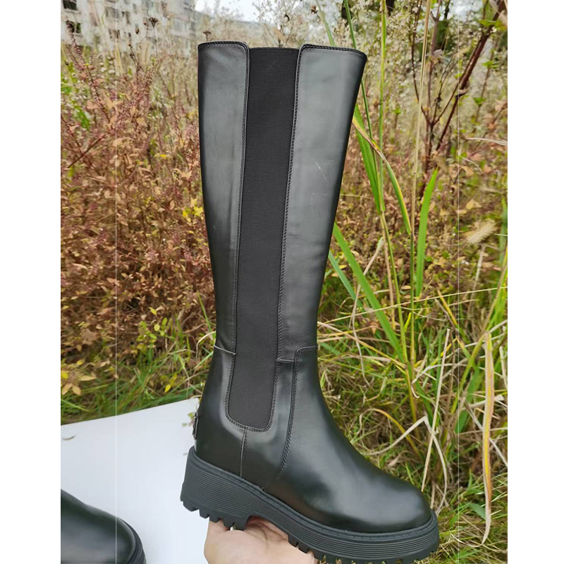 Cecilia Cheung's Same Style Height-Increasing Boots for Petite Individuals, Thick-Soled, Invisible Height Increase of 11cm, Chelsea Zipper Leather High Boots