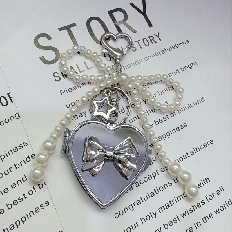 New ins Style Bowknot Heart Candy-Colored Mirror Pendant Hot Girl Personality Bag Charm Keychain