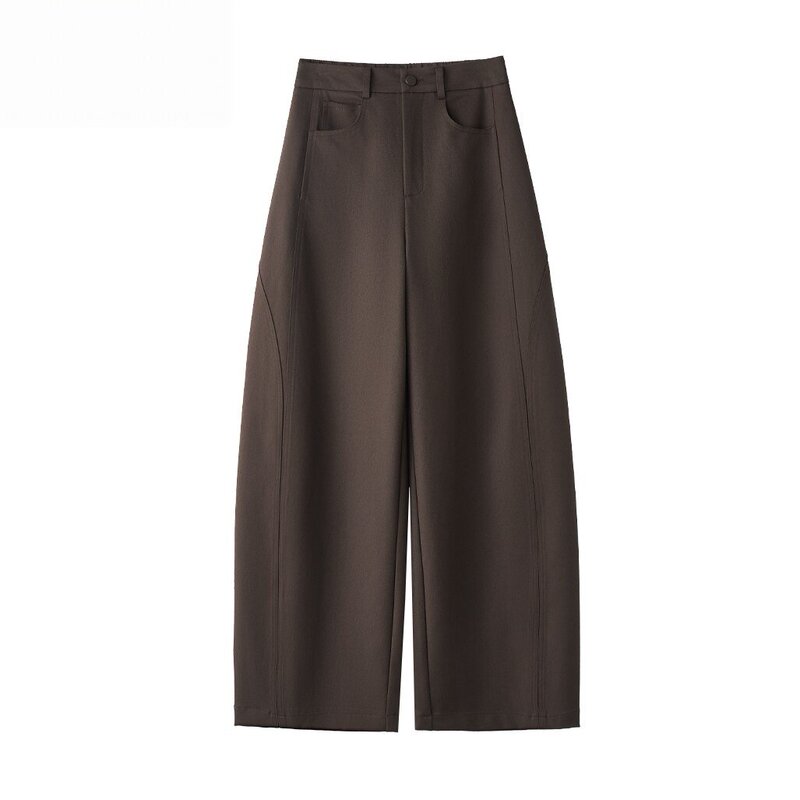 Coffee-Colored Curved-Leg Casual Pants for Women, Early Autumn 2026 New Style, Super Popular Women's Pants That Cover the Body, Look Slimming, Fashionable Wide-Leg Pants