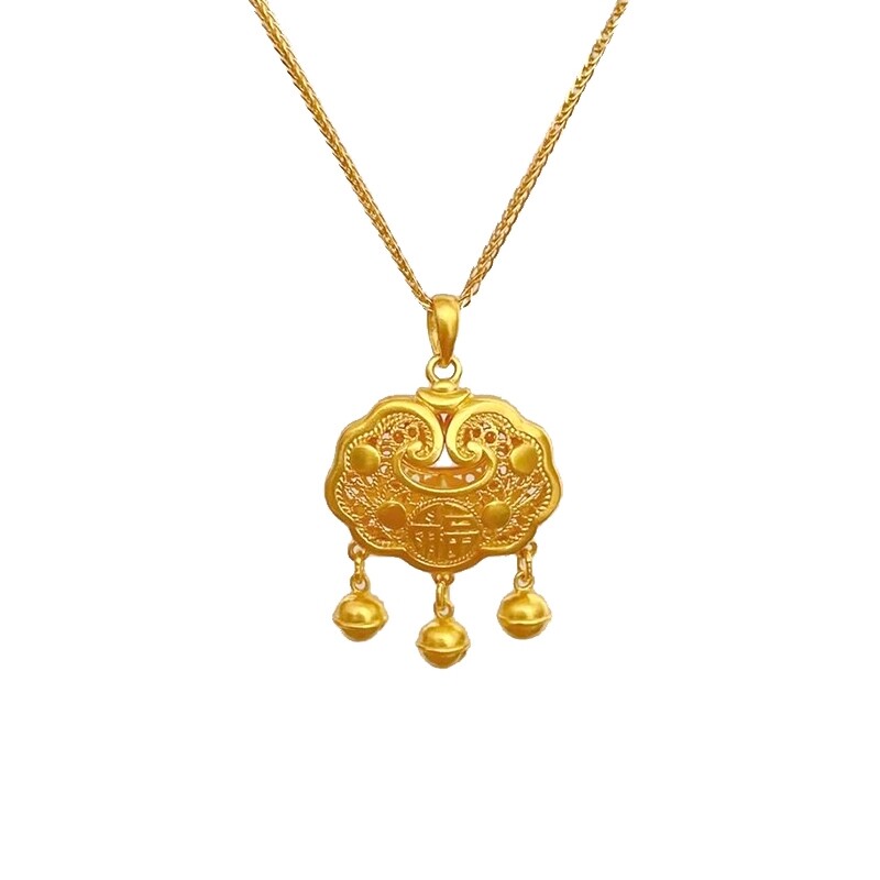 Gold shop with the same sarkin blessing character gold lock pendant children's long life lock baby full moon, golden decoration for a long time-Taobao