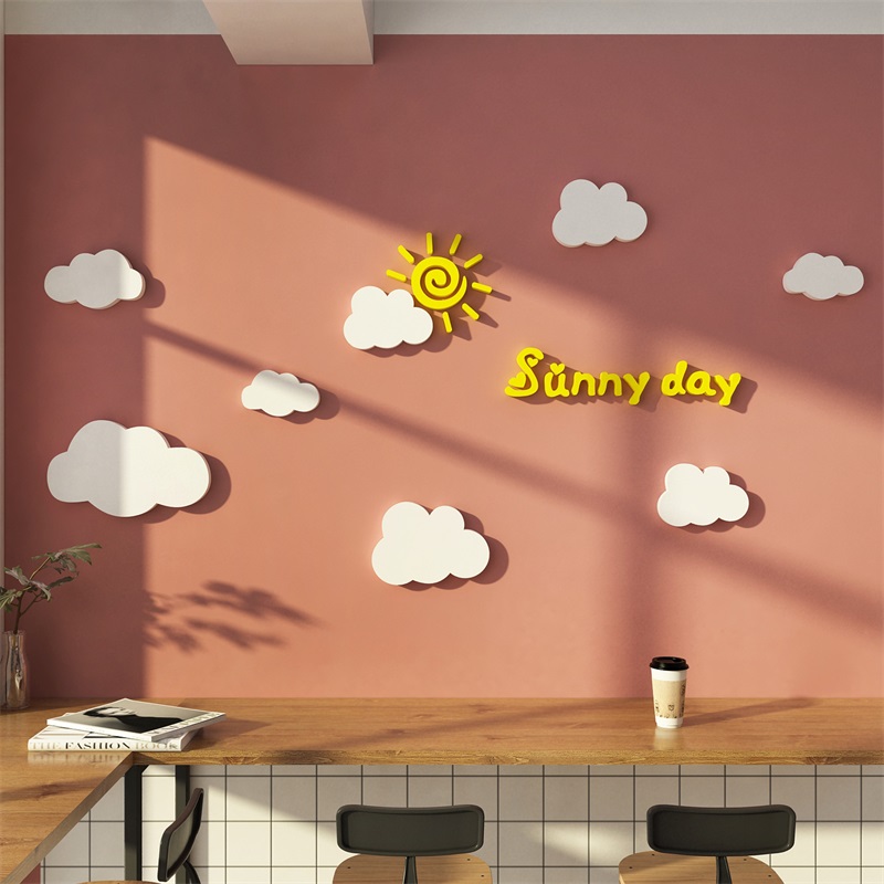 Net Red Punch Card Photo Area Arrangement Clouds stickers Milk Tea Shop Wall Decoration Dining Room Background Face and Wind Shade