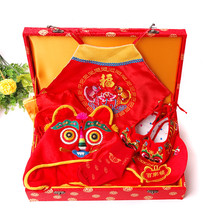 Chinese style baby five poison belly baby stereotyped pillow Tiger head cap Baby tiger head shoes set full moon gift