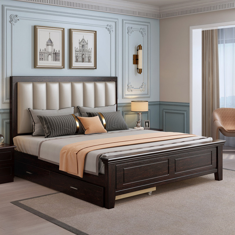 Solid wood bed modern simple 1 8m household light luxury double bed 1 5 economy master soft bag 1 2m single bed